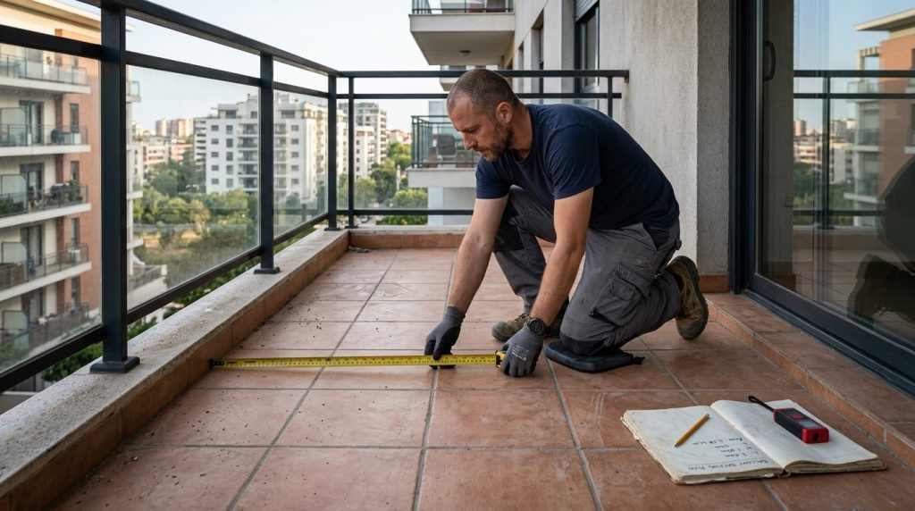Đo diện tích ban công trước khi lát sàn gỗ ngoài trời