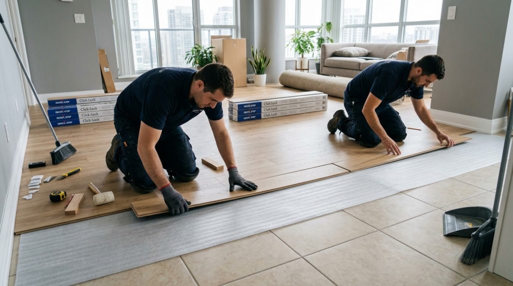 Thi công sàn gỗ công nghiệp bằng hèm khóa trên nền gạch